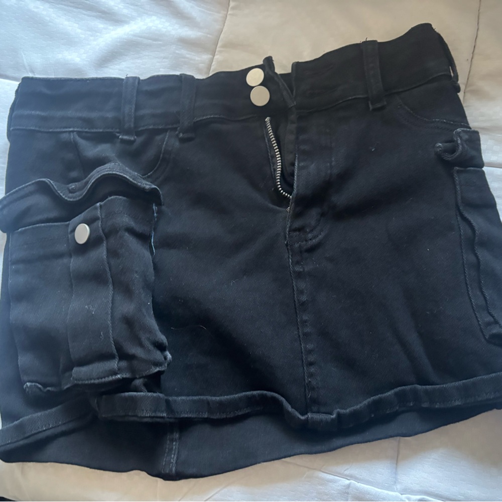 Kids Black Cargo Denim Shorts